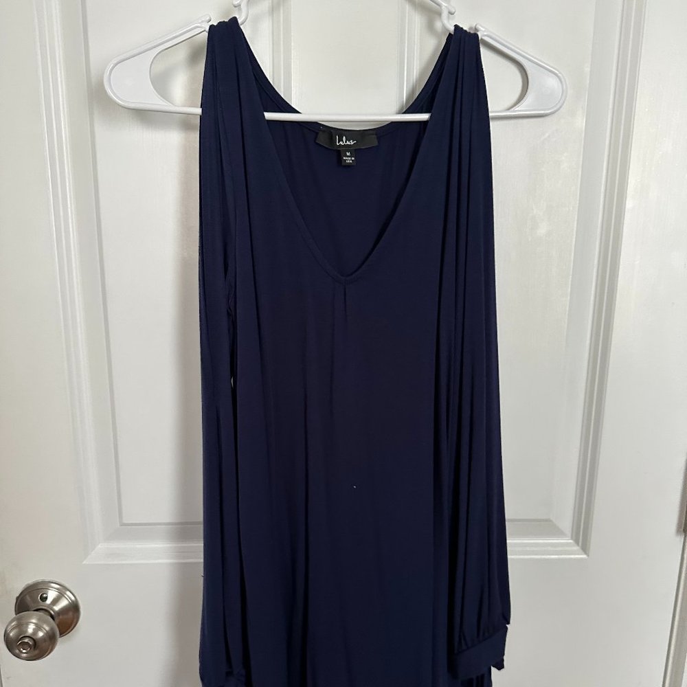 Navy Long Sleeve Mini Dress with Cut Outs - Size M
